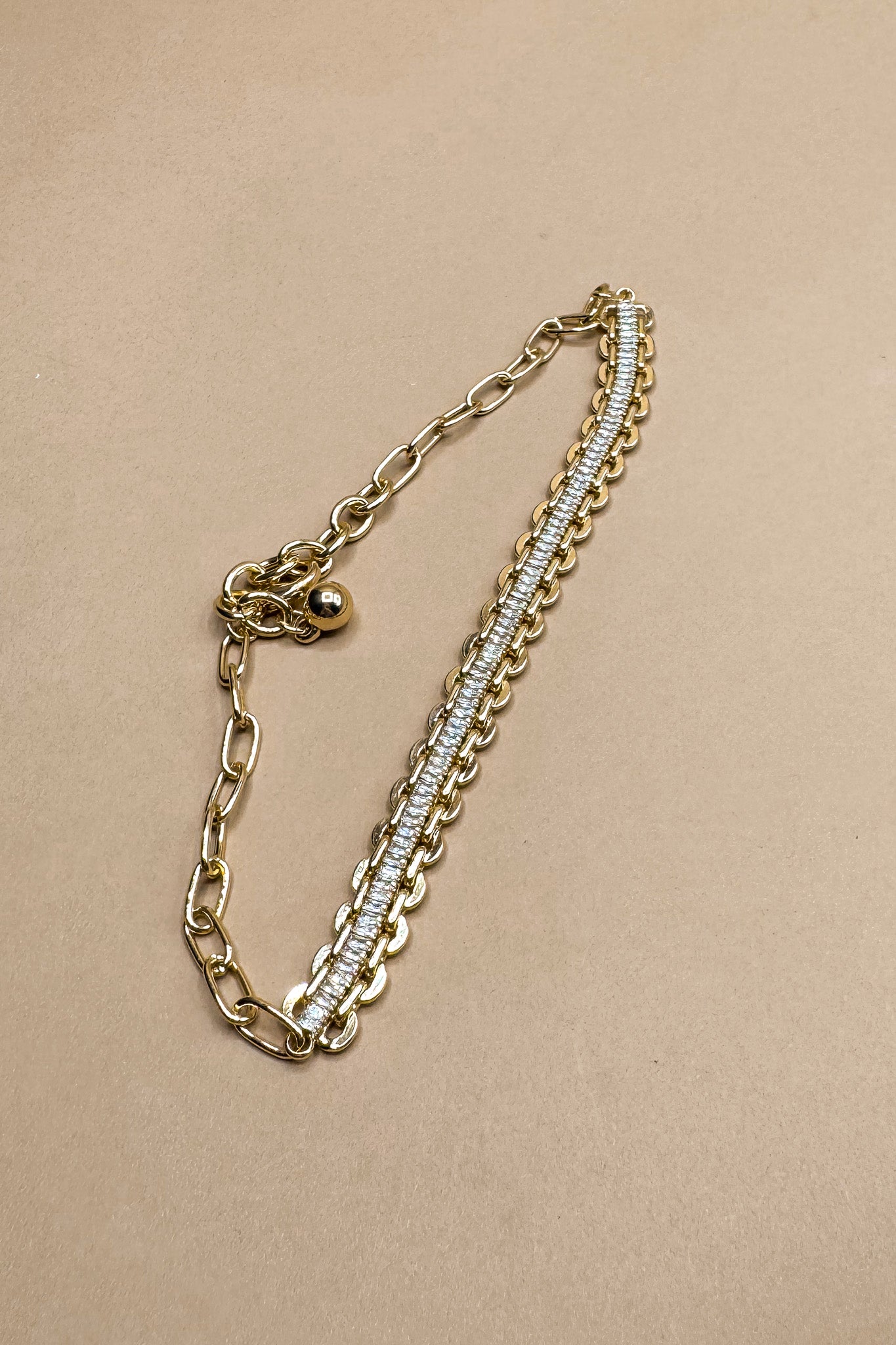 Alicia Gold Chain & Rhinestone Necklace- front view