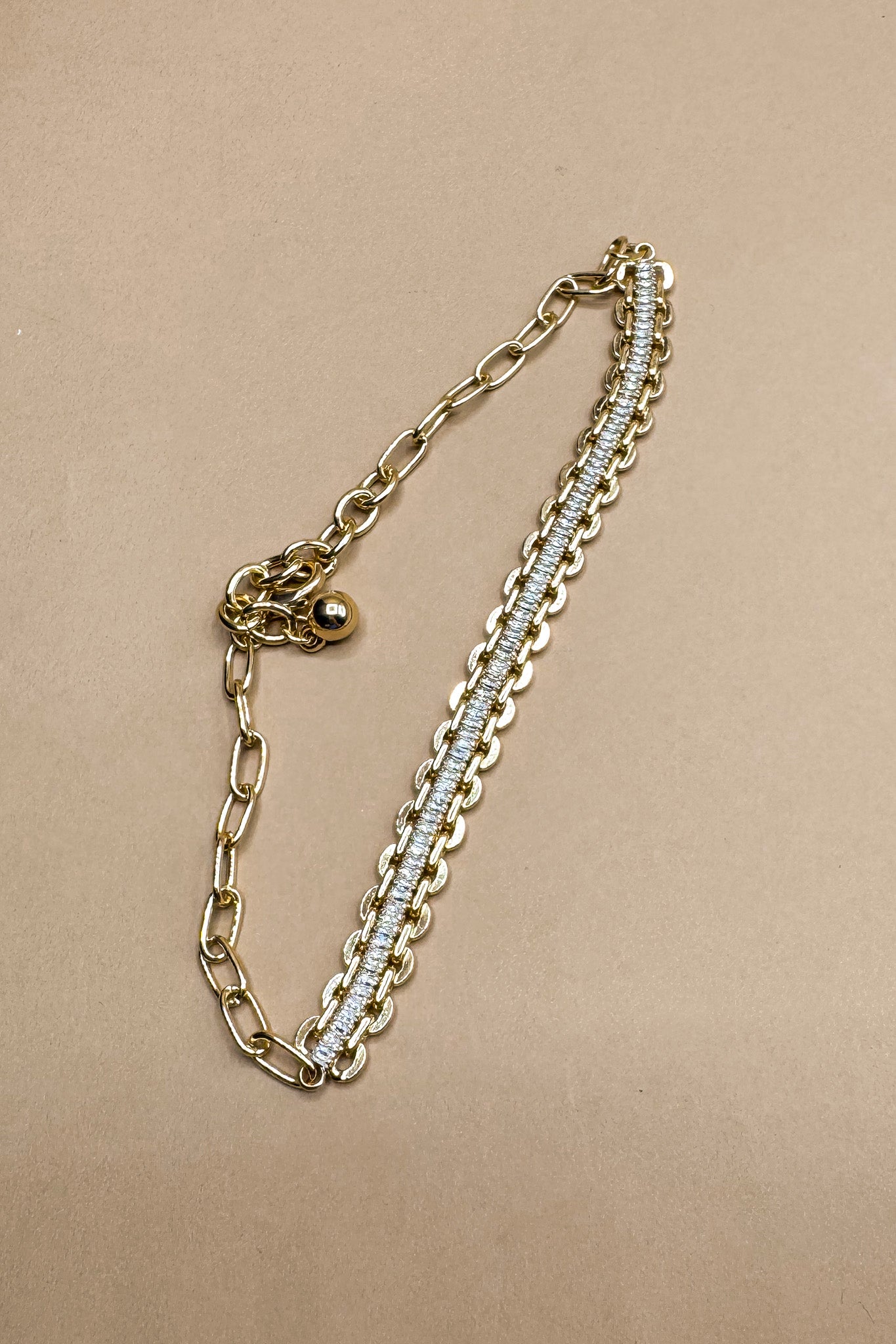 Alicia Gold Chain & Rhinestone Necklace- flat lay view