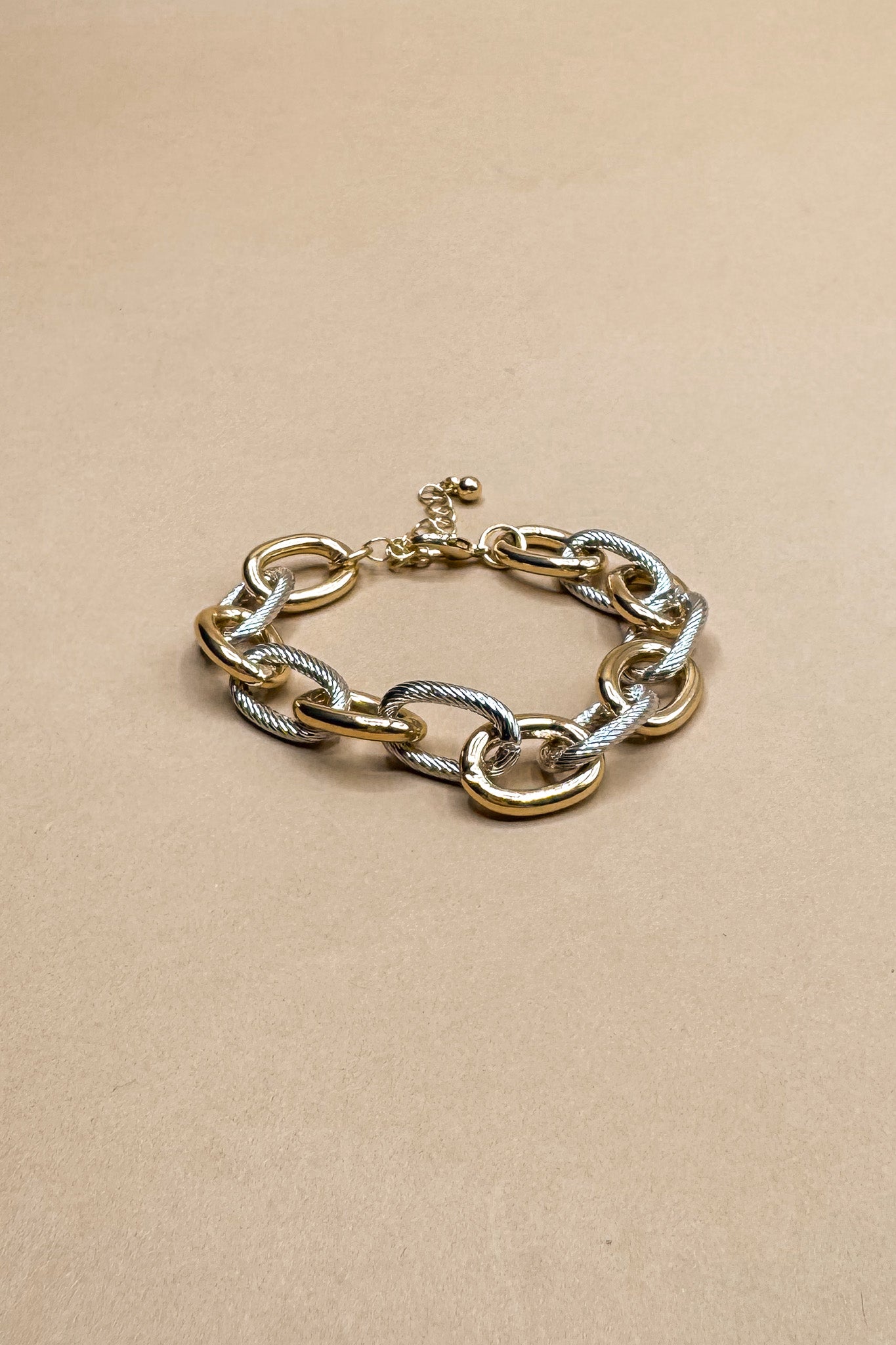Angela Gold & Silver Ribbed Chain Bracelet- close up view