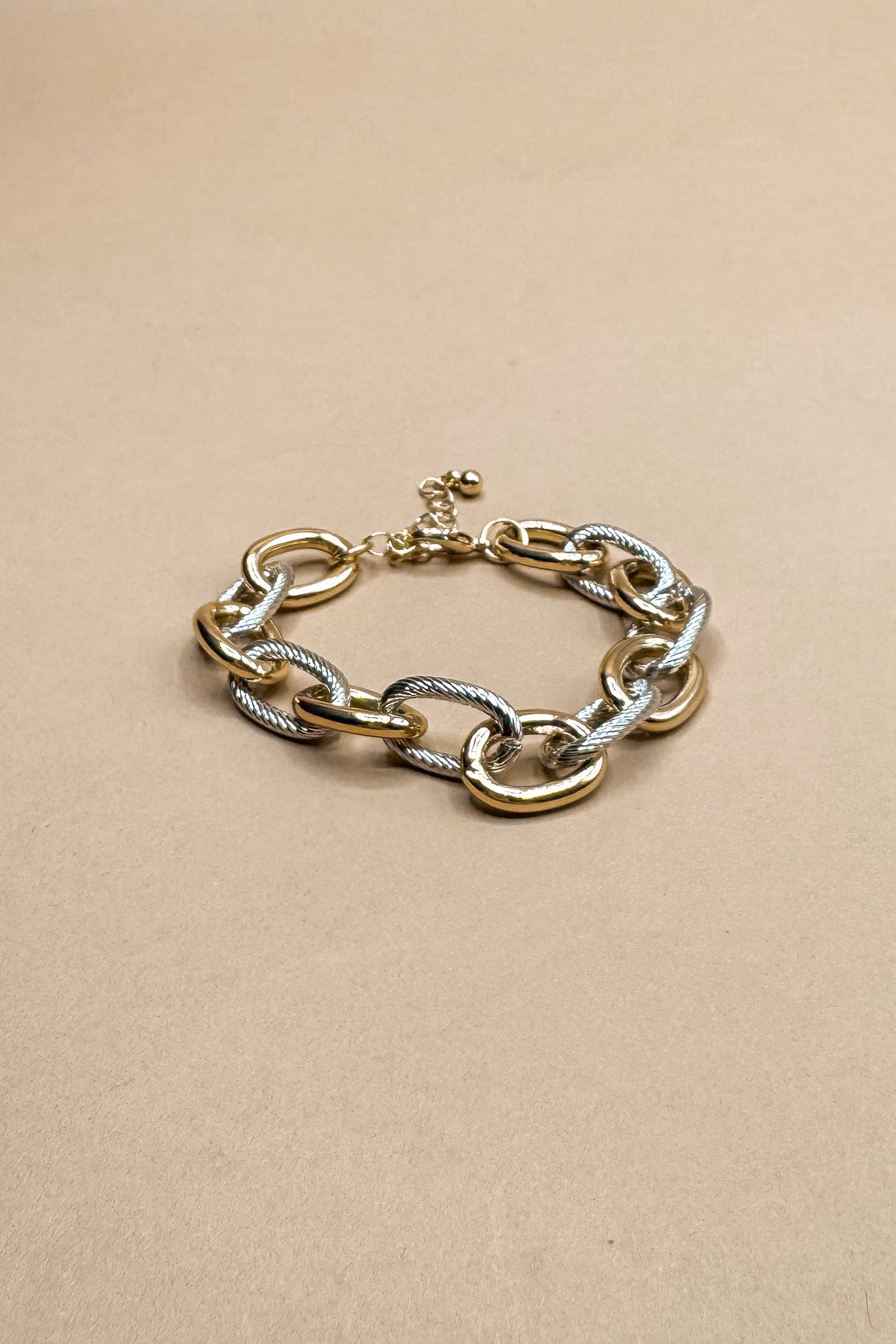 Angela Gold & Silver Ribbed Chain Bracelet- close up front view