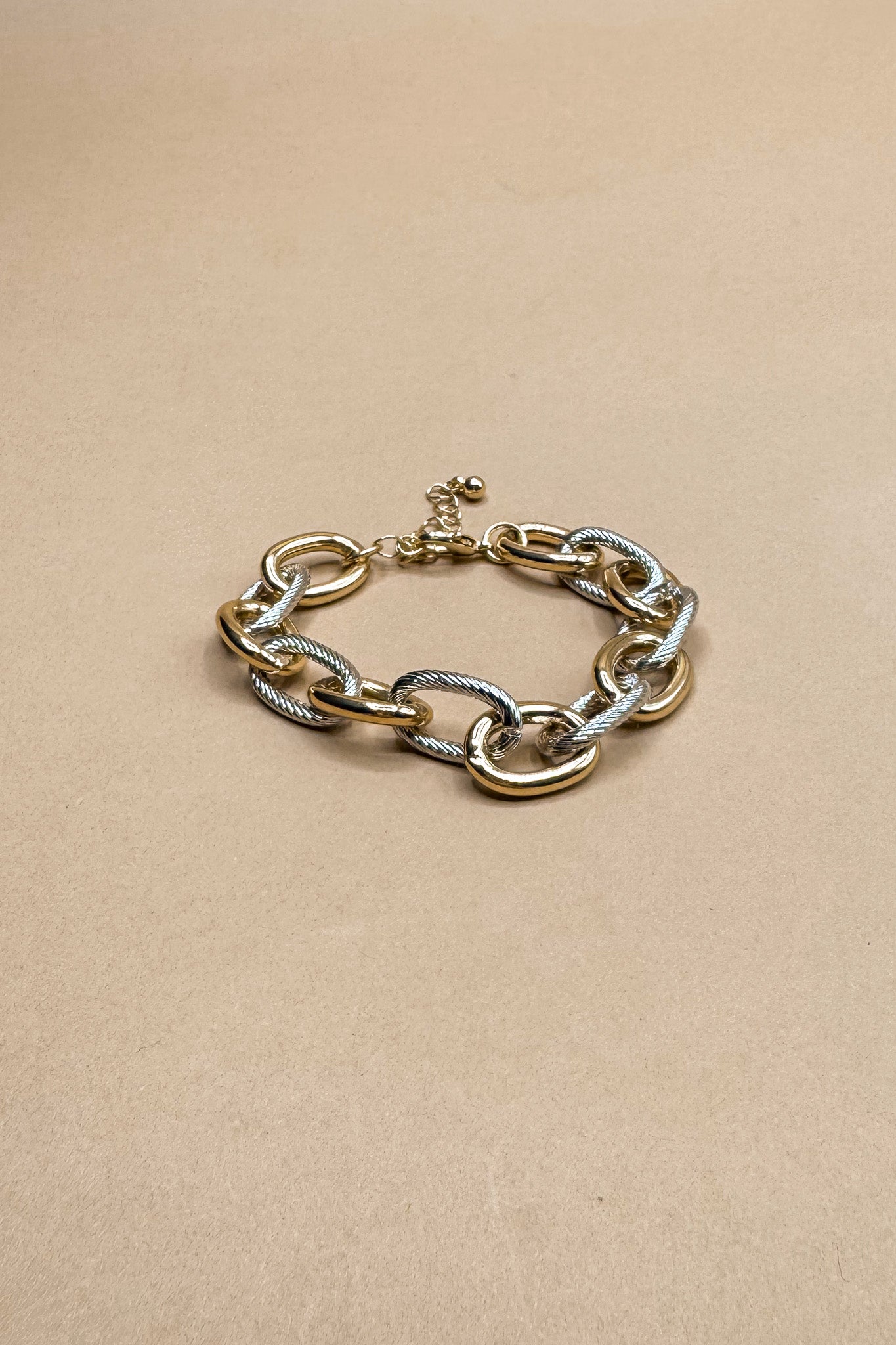 Angela Gold & Silver Ribbed Chain Bracelet- front view