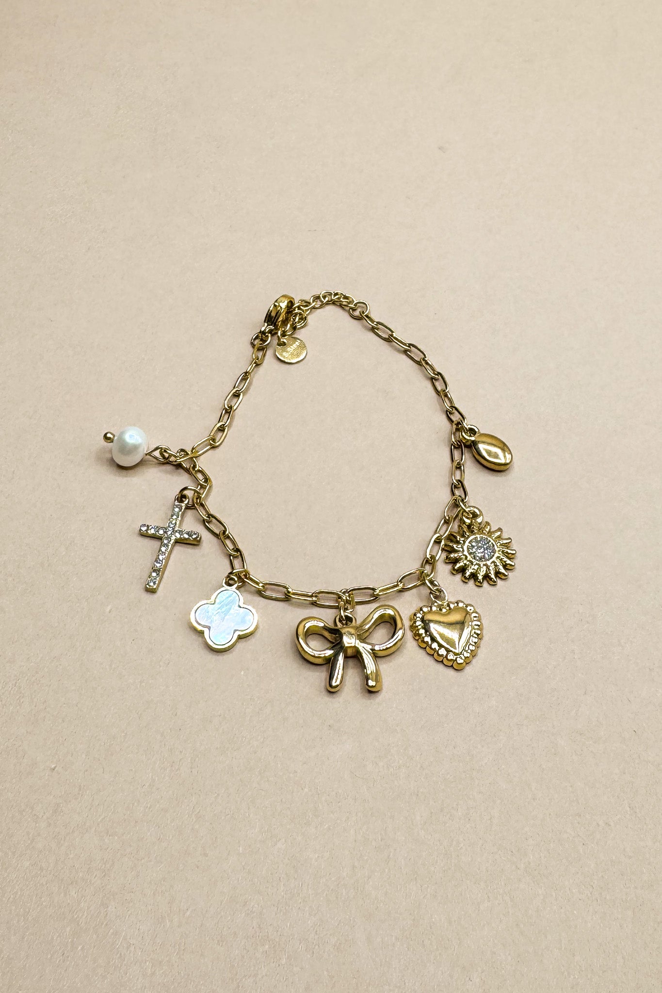 Lilah Gold Chain & Charms Bracelet- close up view