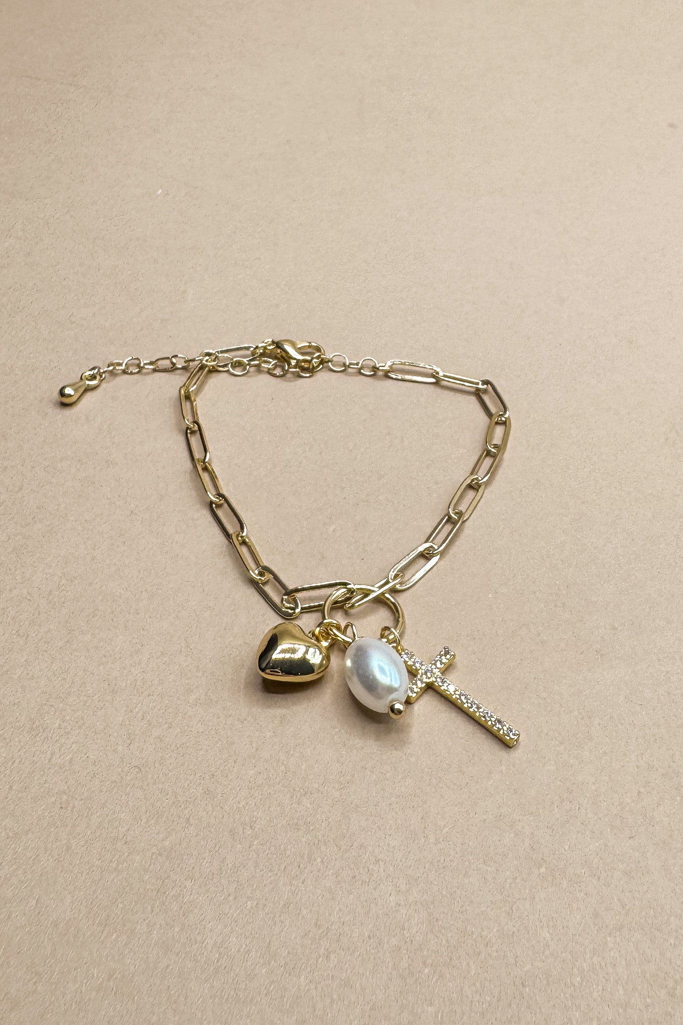 Freya Gold Chain & Charm Adjustable Bracelet- front view