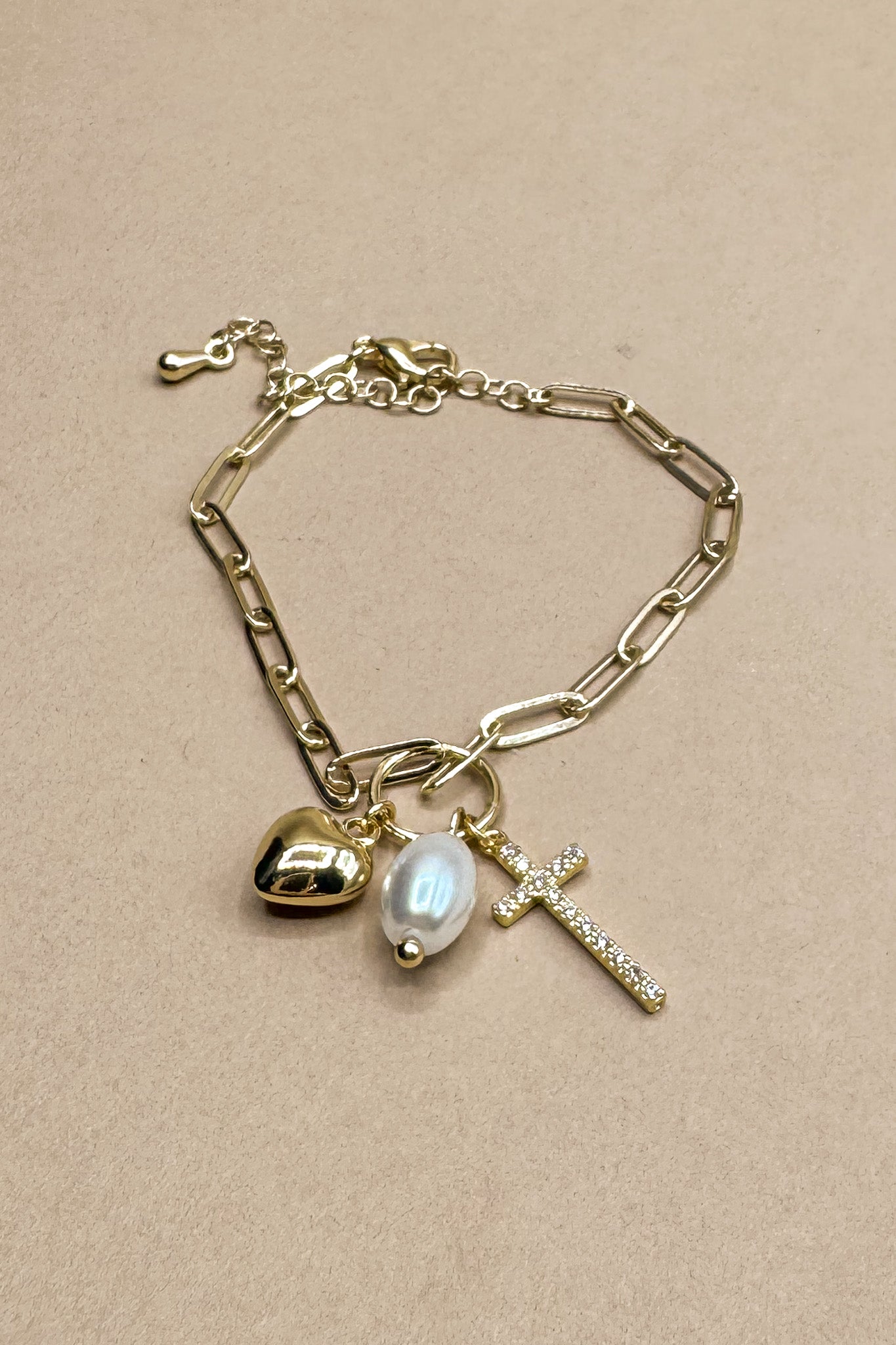 Freya Gold Chain & Charm Adjustable Bracelet- close up front view