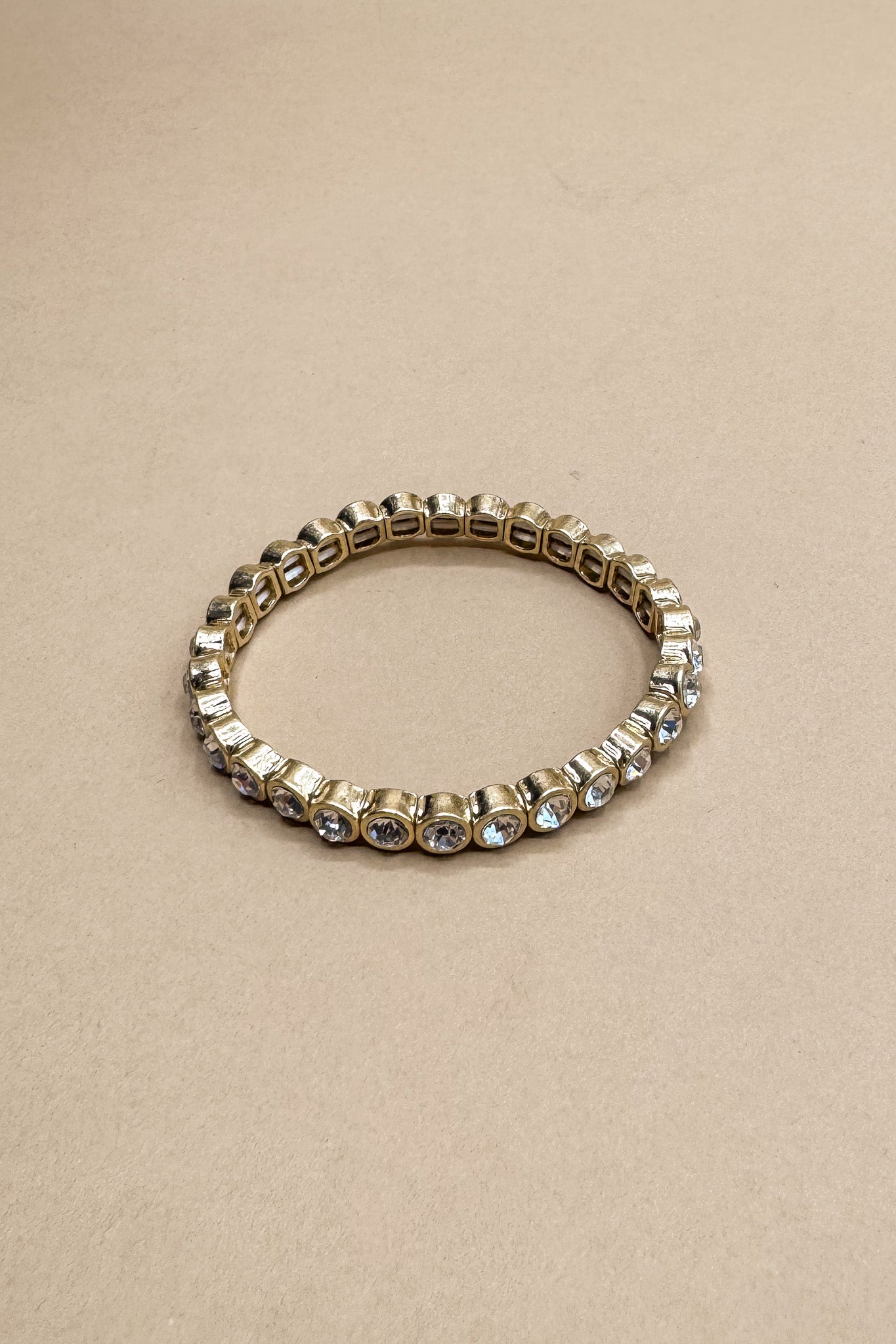Maria Gold & Rhinestone Stretchy Bangle Bracelet- front close up view