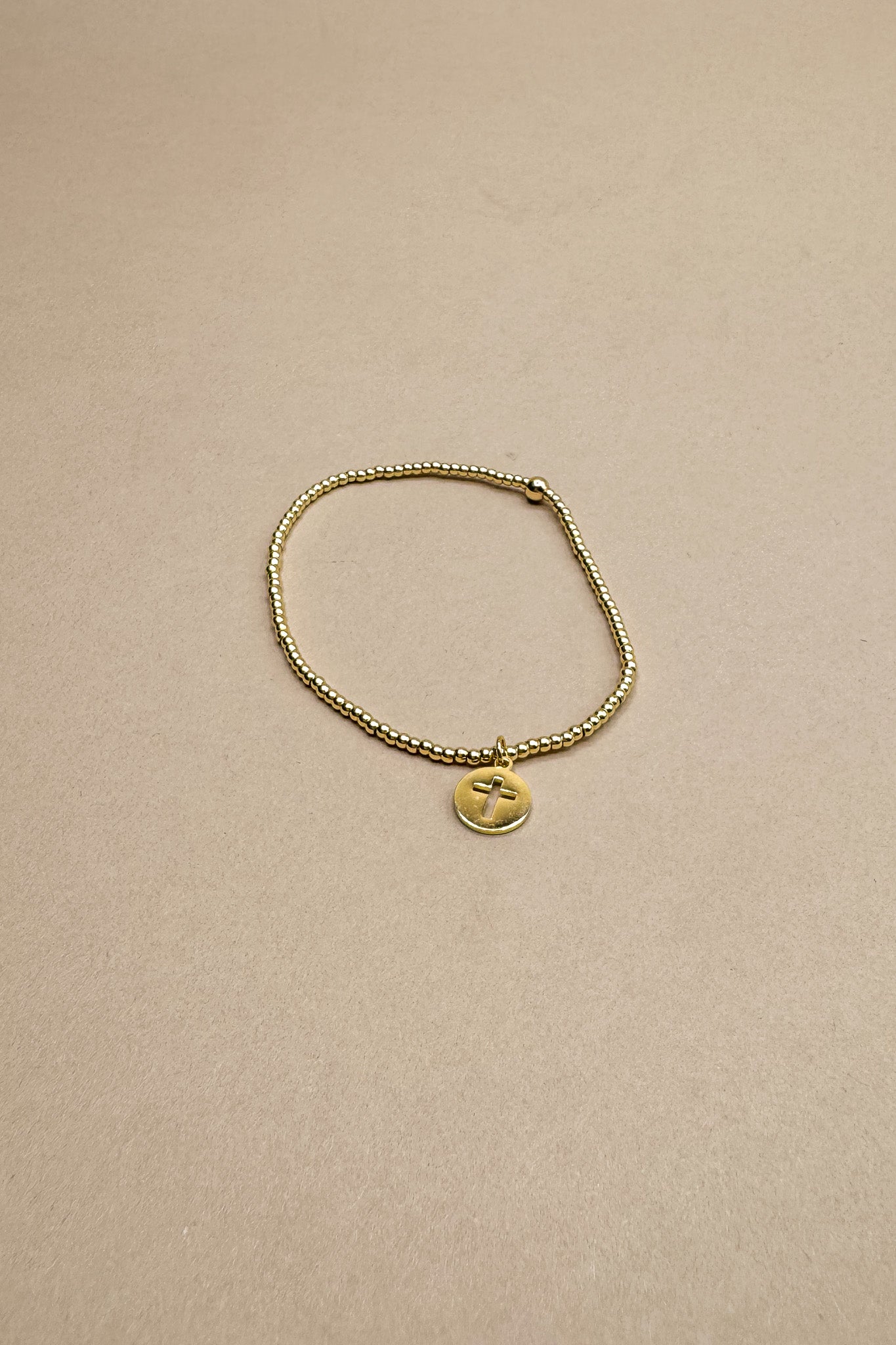 Juliette Gold Cross Bead Stretchy Bracelet- front view