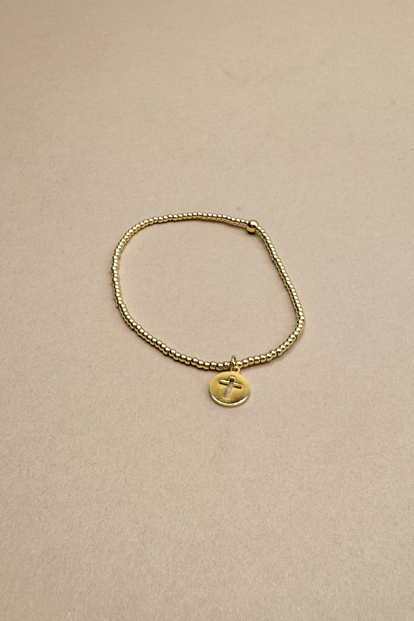 Juliette Gold Cross Bead Stretchy Bracelet- close up front view