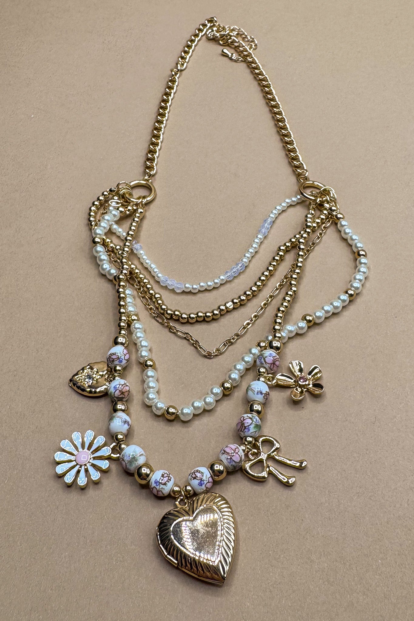 Sophia Pink Multi Charm Layered Necklace- front view