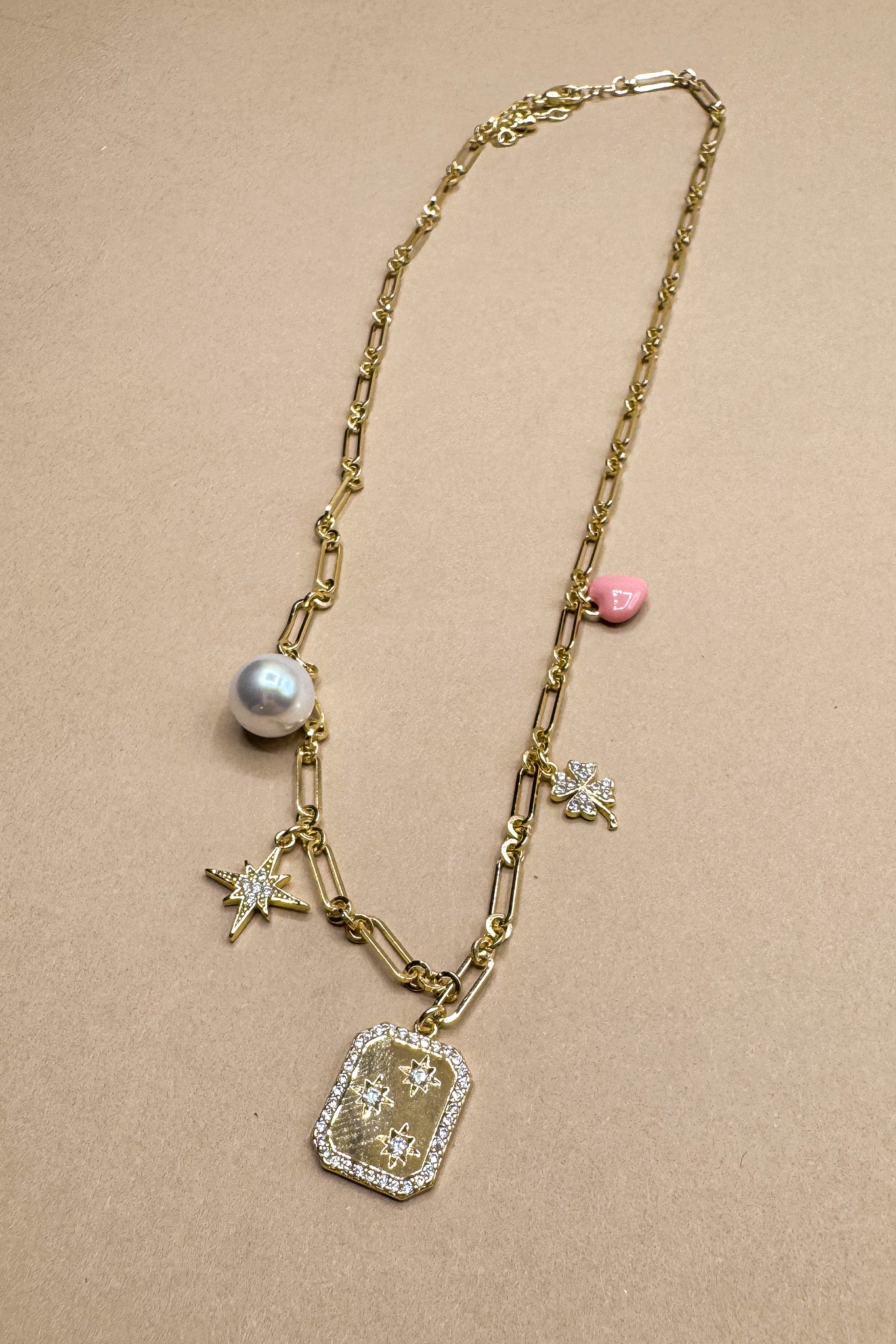 Alice Pink & Gold Charm Chain Necklace- full view