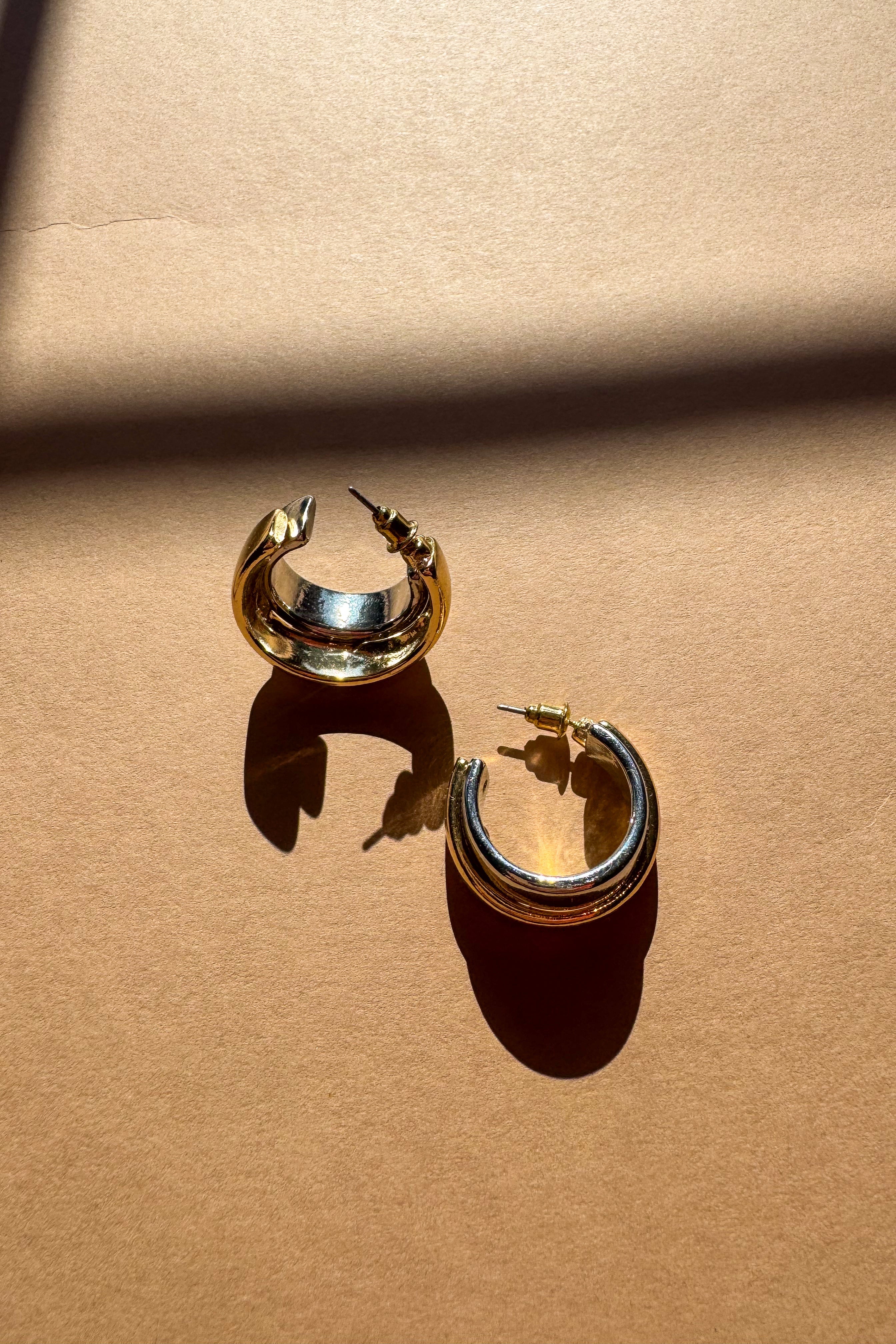 Hadley Gold & Silver Hoop Earrings - flat lay back/side view