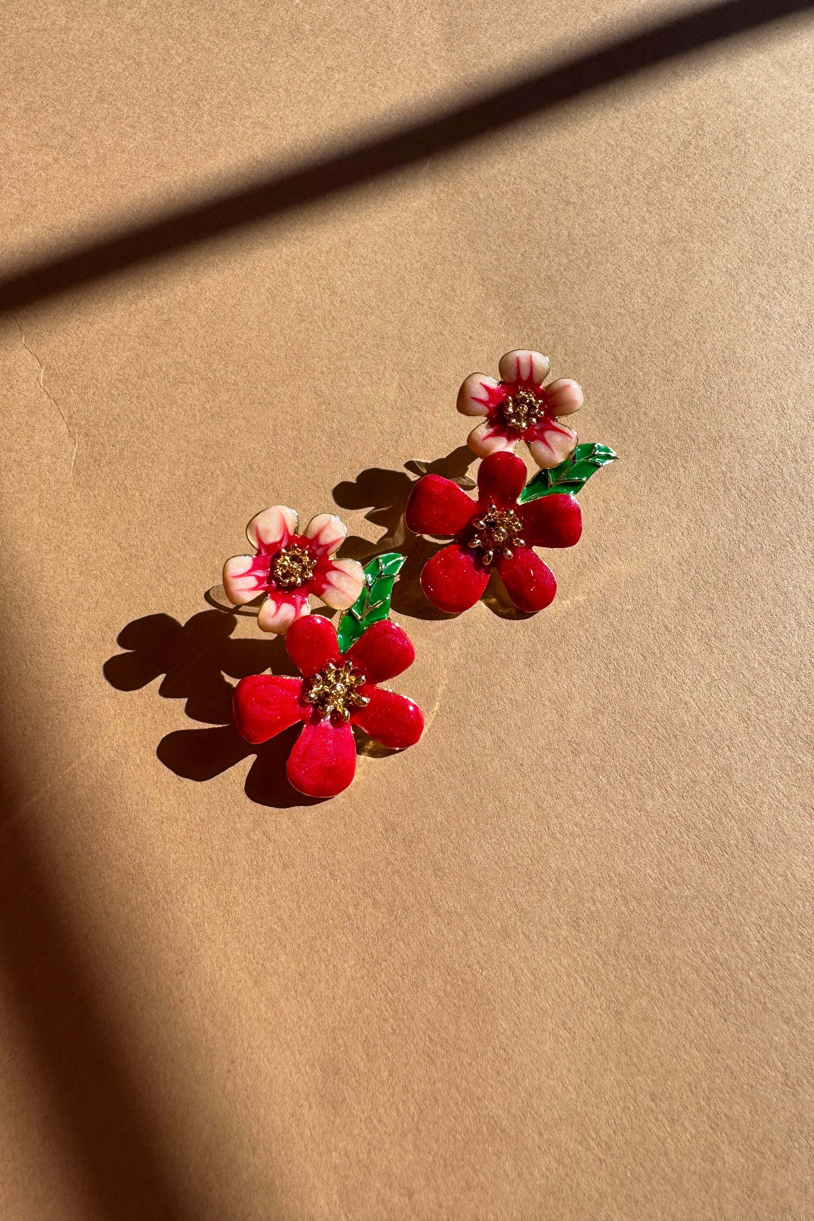 Gabriella Red & Pink Floral Earrings - flat lay top