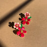 Gabriella Red & Pink Floral Earrings - flat lay close up