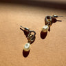 Grace Silver & Gold Chain and Pearl Earrings - flat lay close up