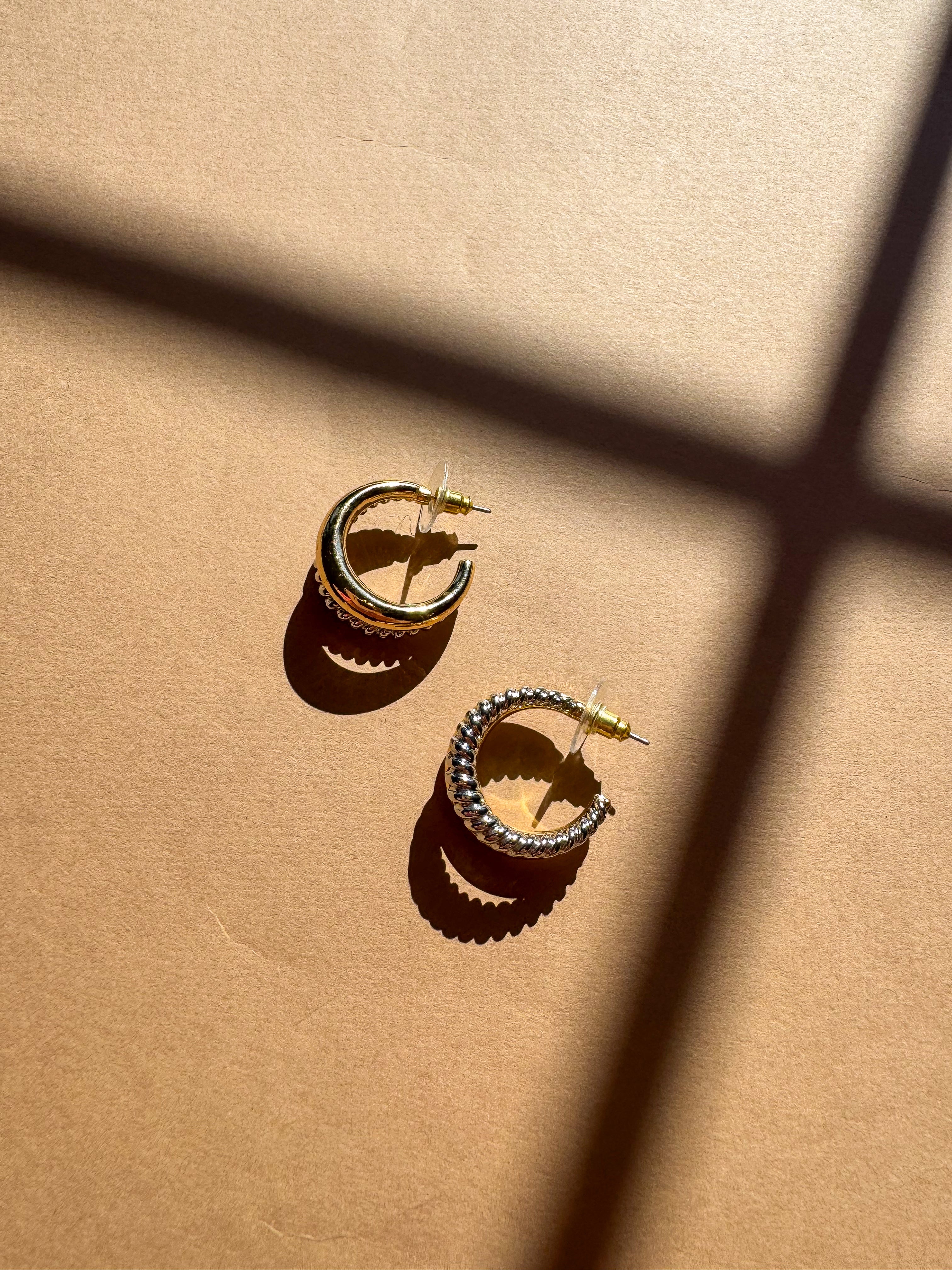Harmony Silver & Gold Hoop Earrings - flat lay side views
