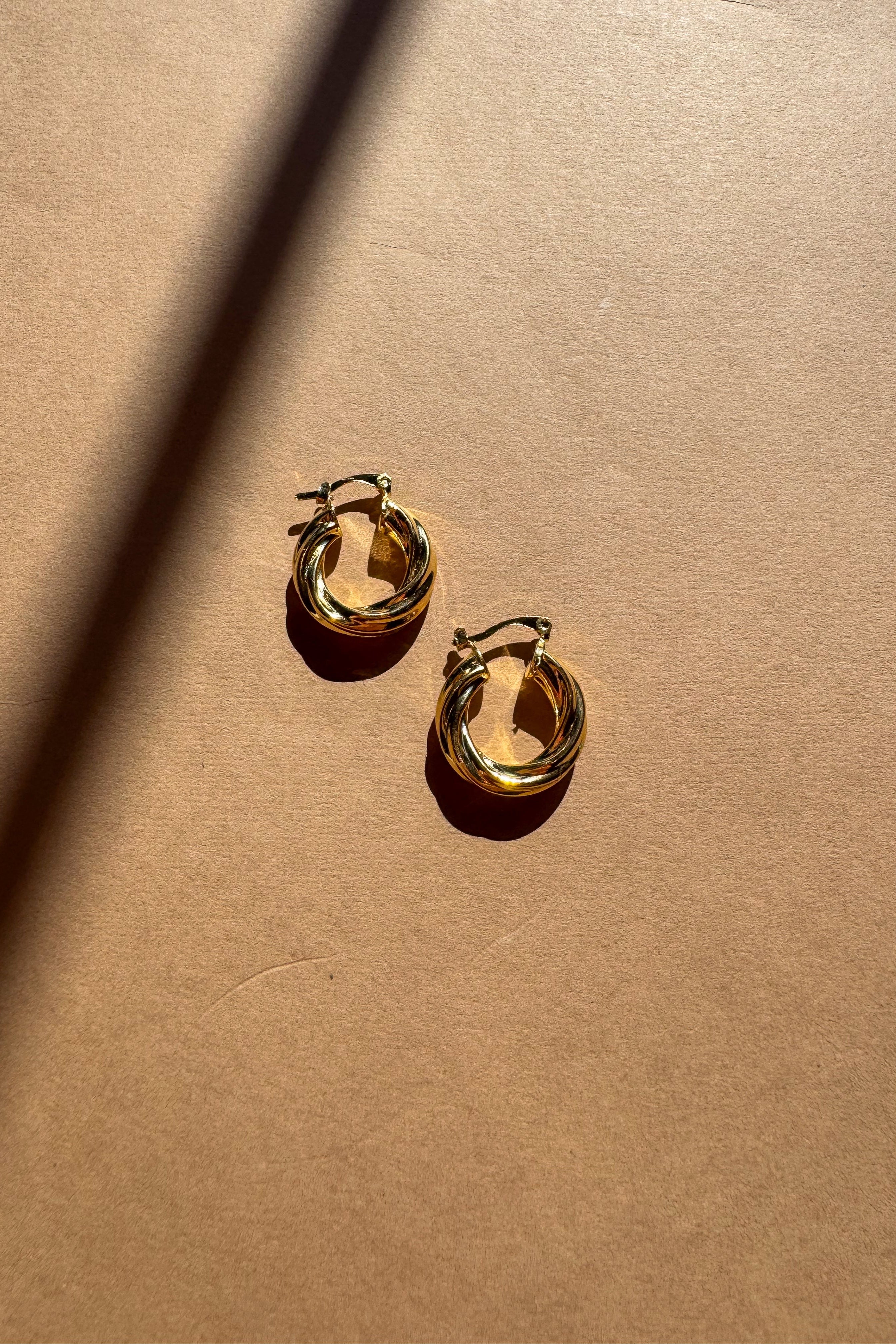 Fiona Gold Filled Twisted Hoop Earrings - flat lay top view