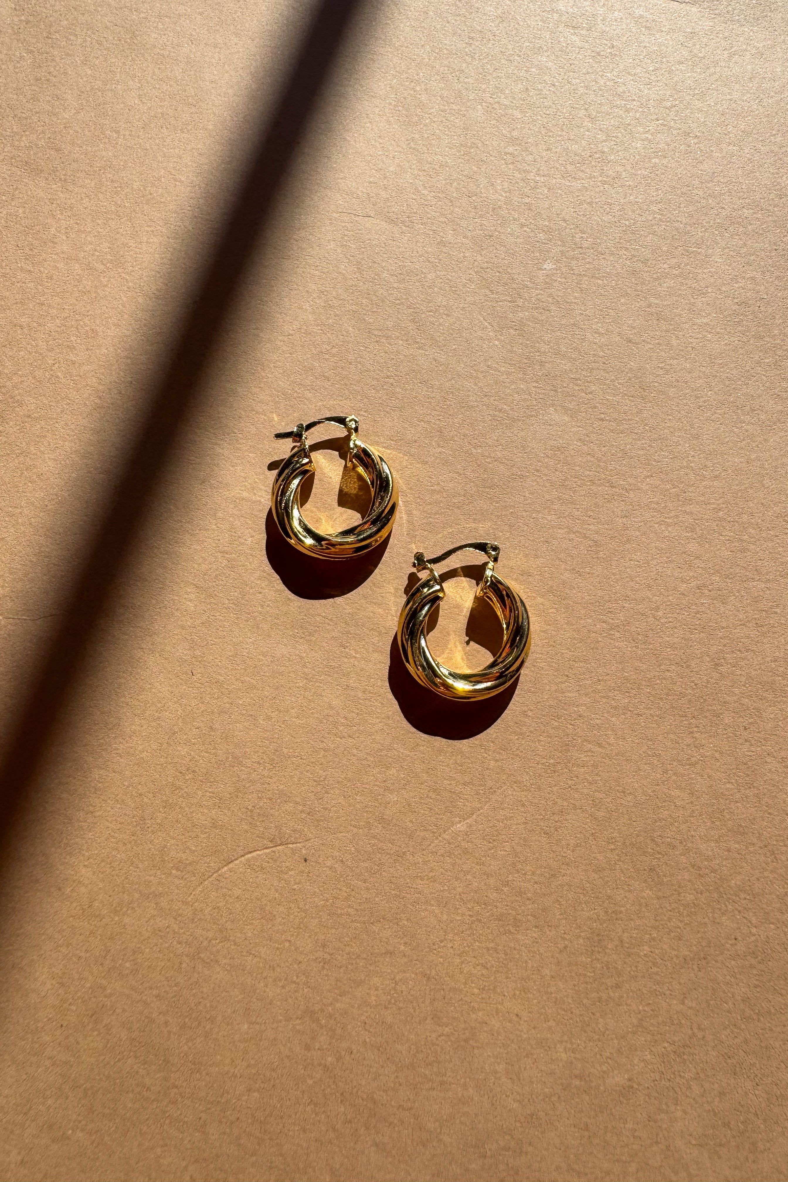 Fiona Gold Filled Twisted Hoop Earrings - flat lay view