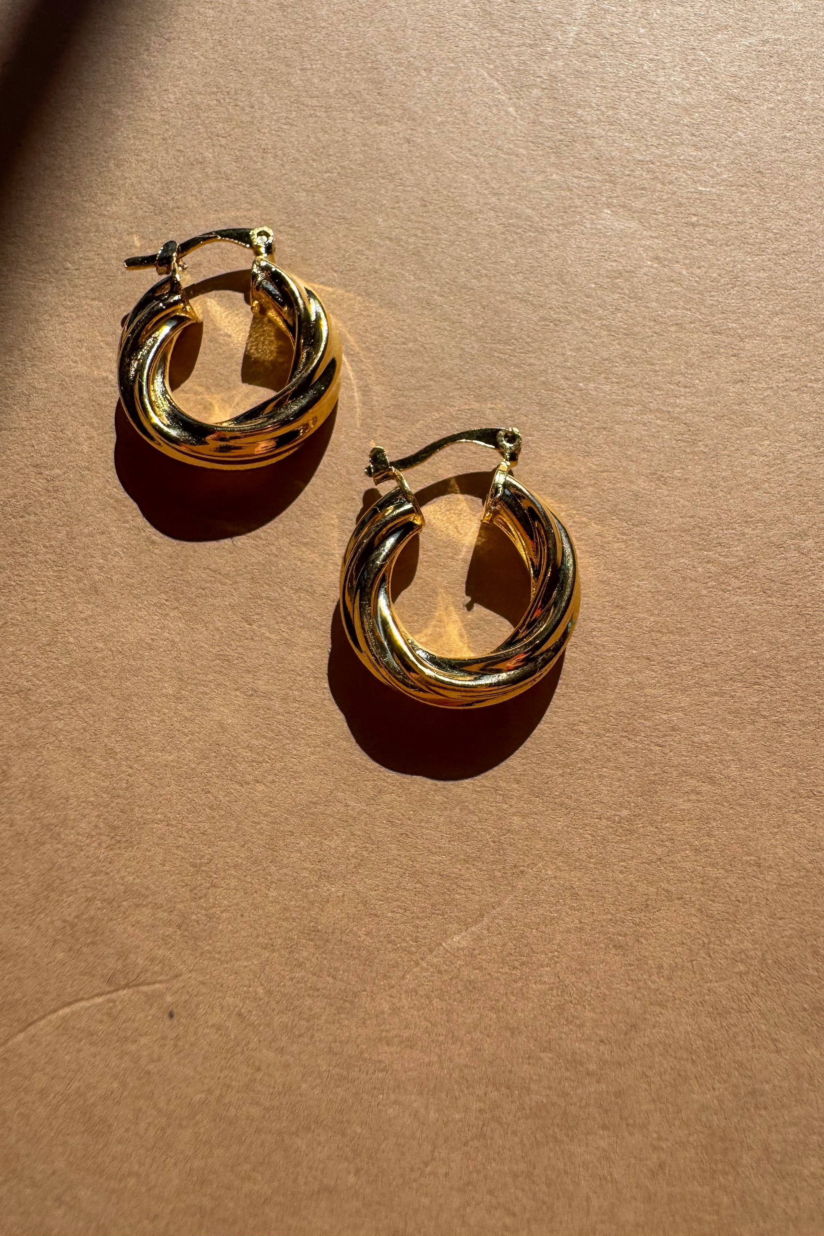 Fiona Gold Filled Twisted Hoop Earrings - flat lay close up