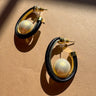 Hattie Black & Gold Scooped Hoop & Pearl Earrings - flat lay close up