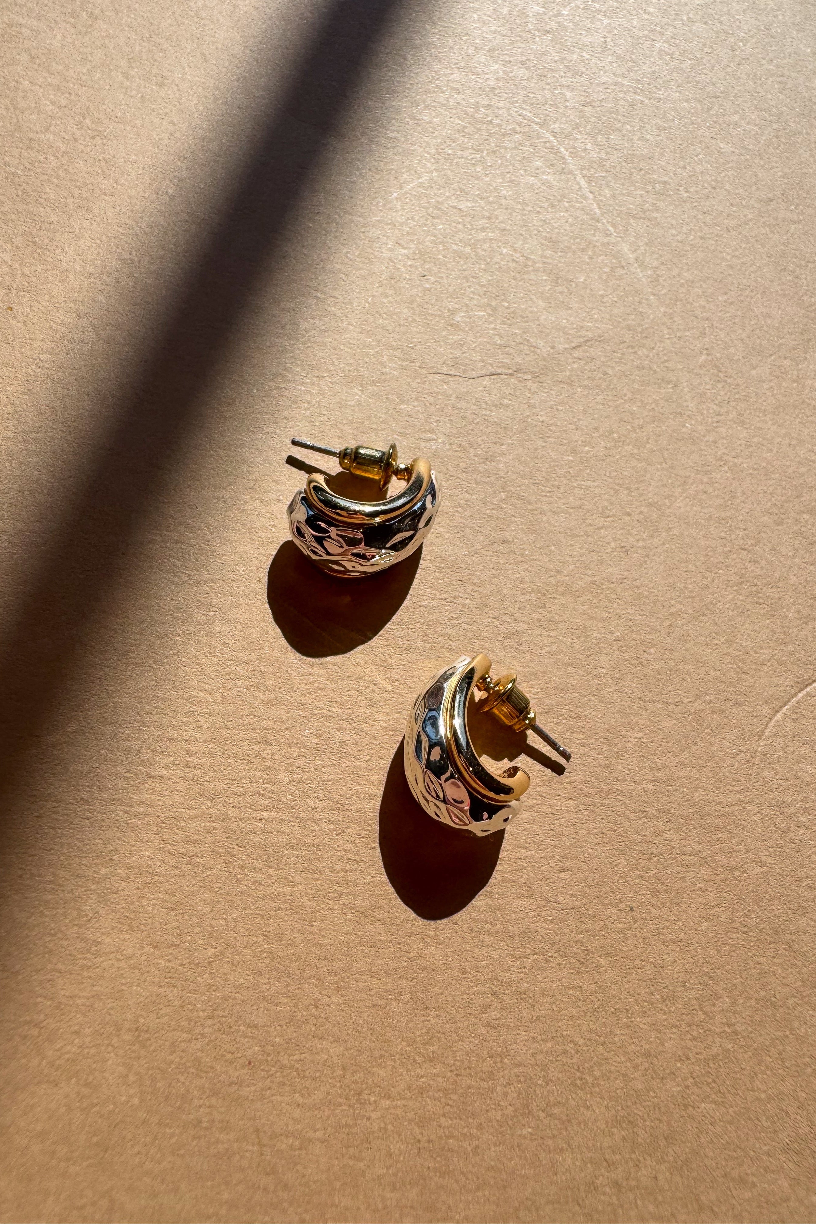 Giada Hammered Silver & Gold Scooped Earrings - flat lay side views