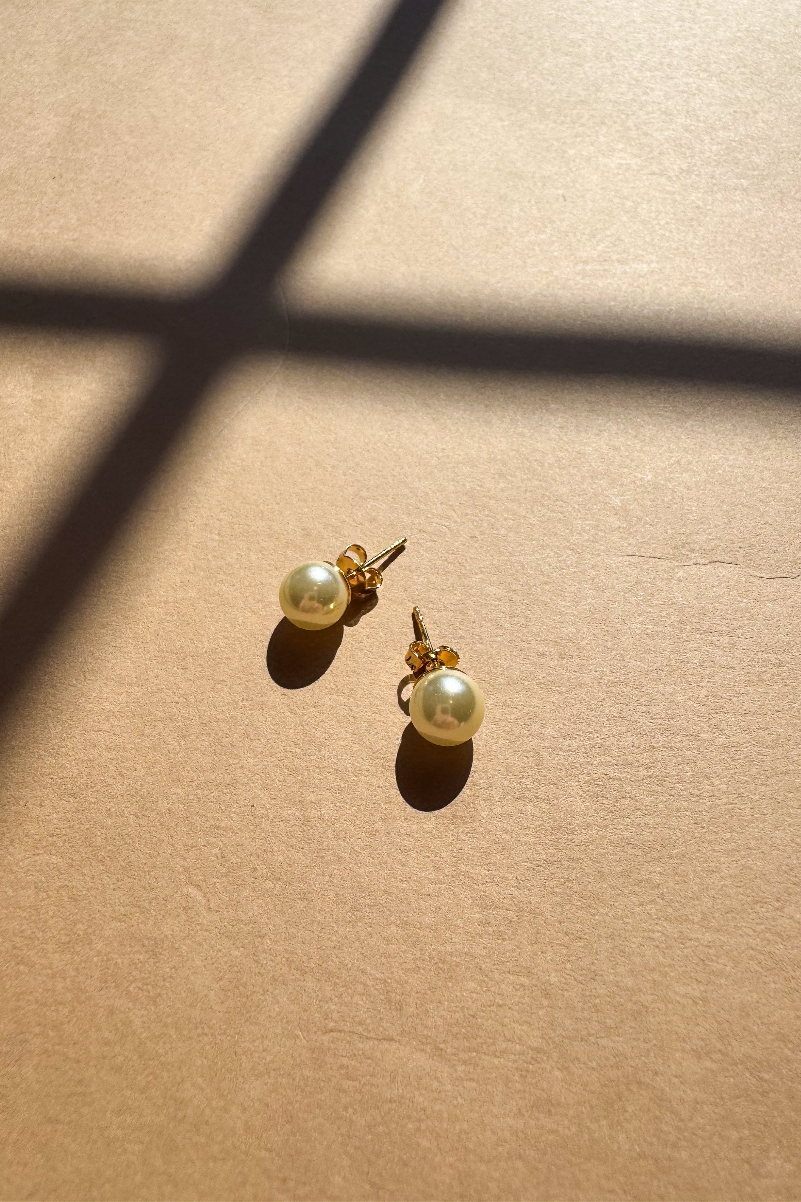 Valencia Gold Filled Pearl Stud Earrings - flat lay top view