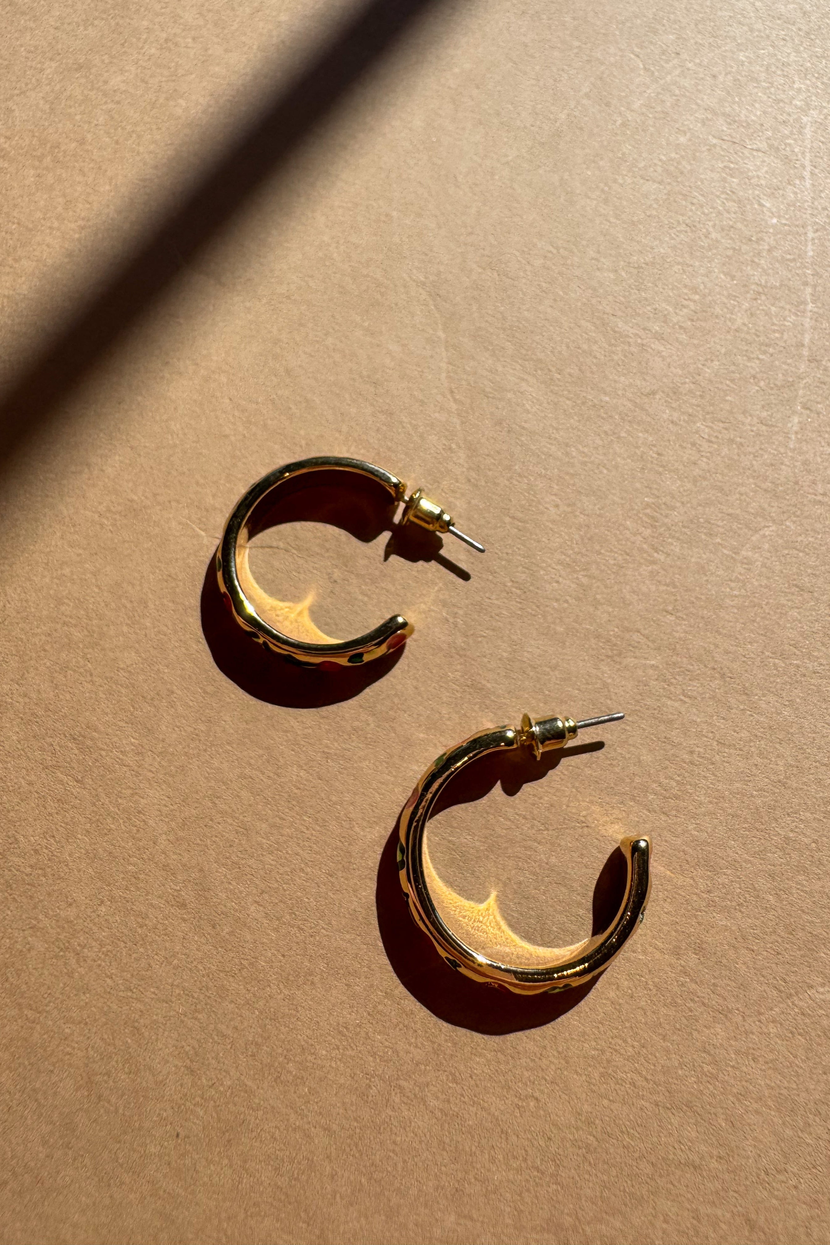 Dana Gold Cherry Hoop Earrings - flat lay top view