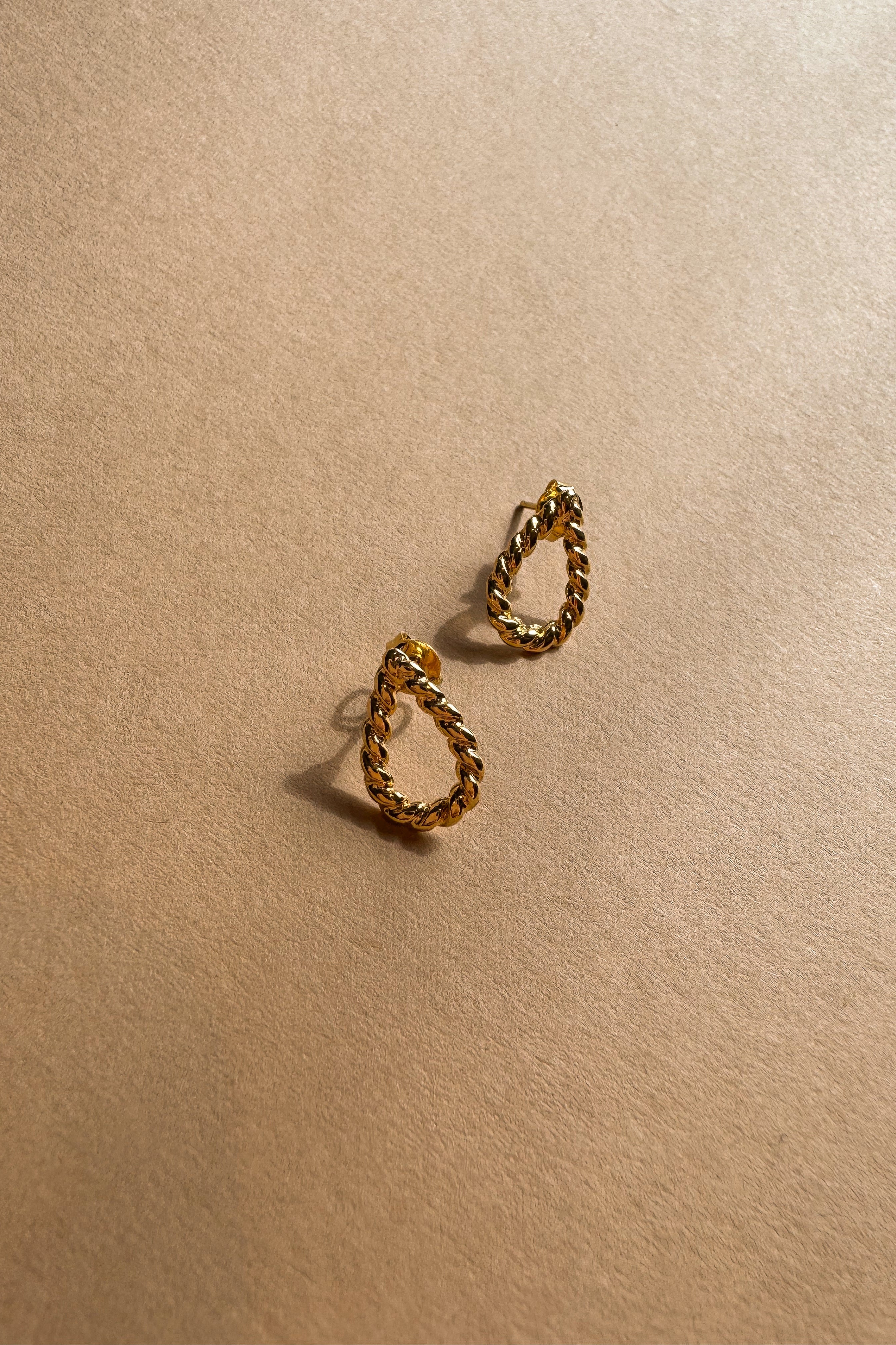 Julia Gold Filled Roped Teardrop Stud Earring- close up view