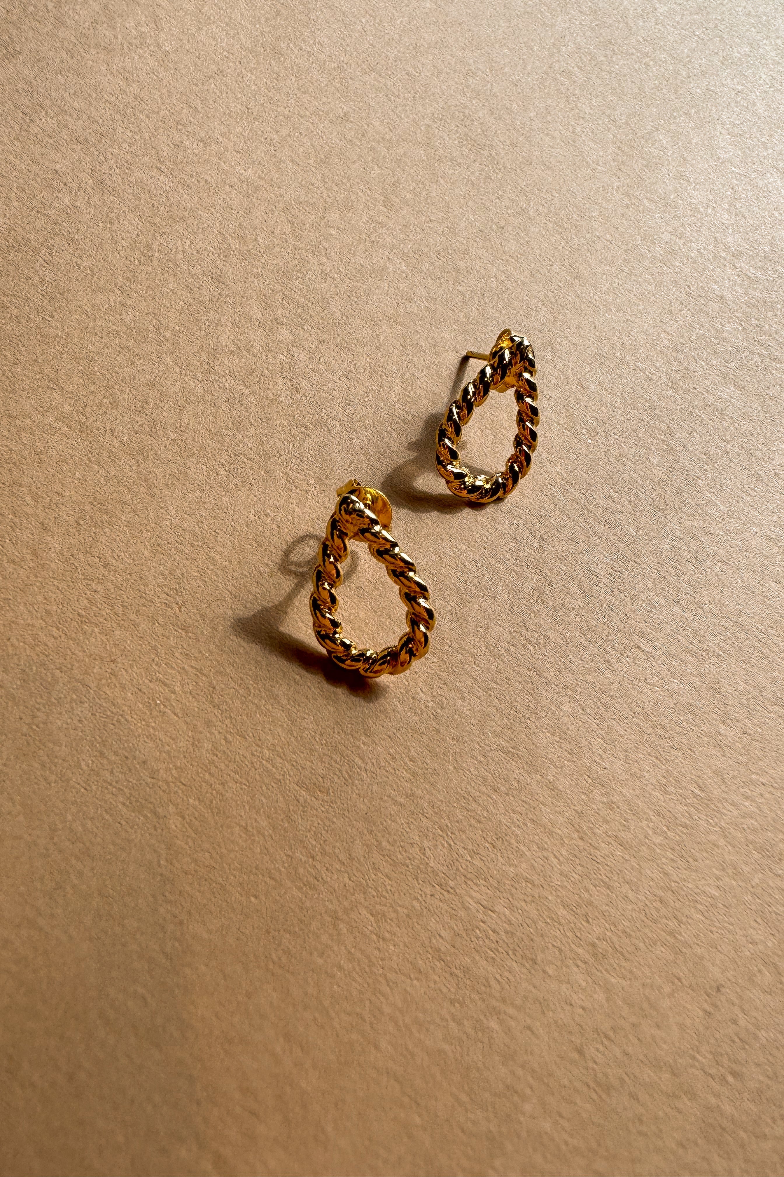 Julia Gold Filled Roped Teardrop Stud Earring- front close up view