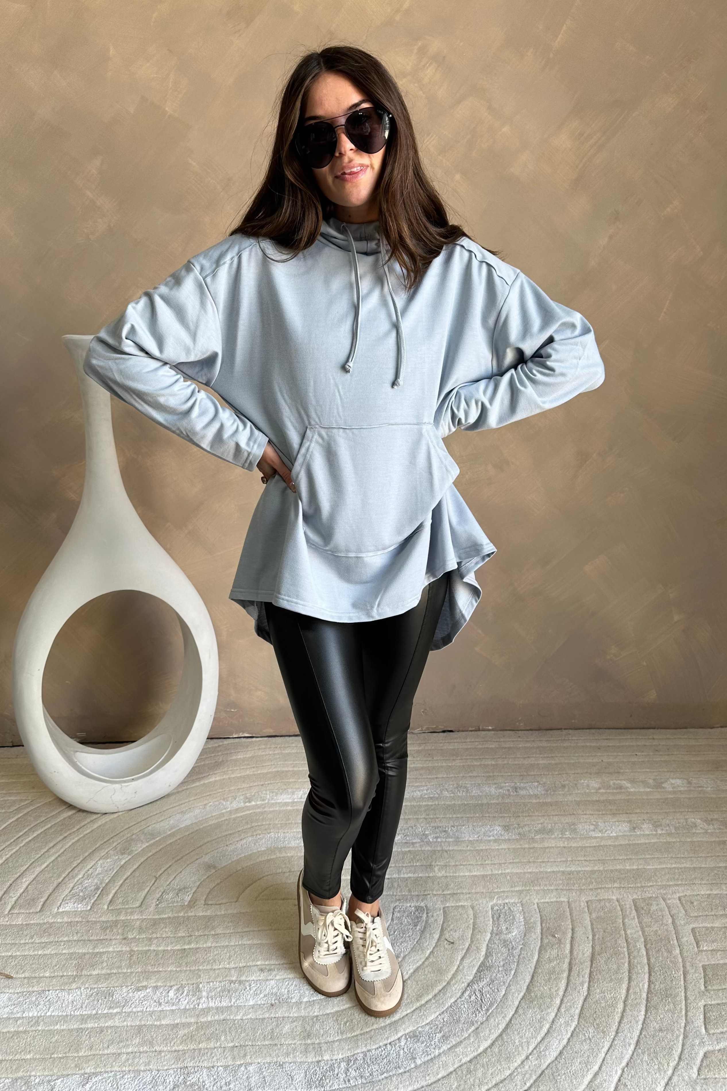 Blakely Dusty Blue Hoodie Sweatshirt- full body front view