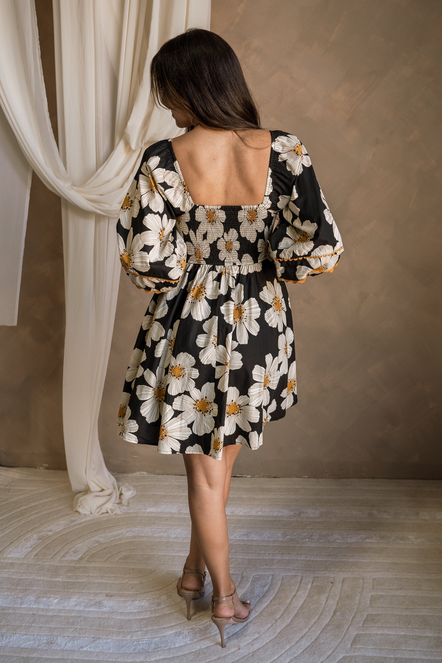 Amelia Black Multi Floral Mini Dress- full body back view