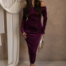 Arianna Plum Velvet Midi Dress- full body view