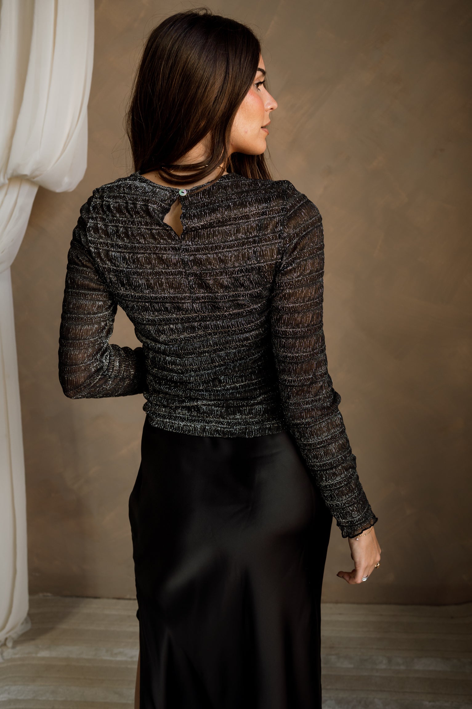 Thea Black & Silver Long Sleeve Top - back view