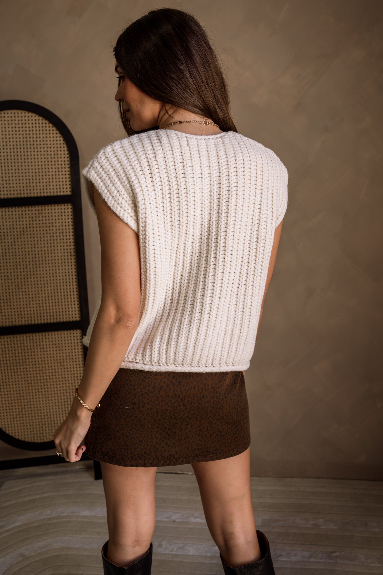 Marli Ivory & Hammered Gold Sleeveless Sweater- back view