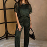 Mara Hunter Green Metallic Pant- full body view