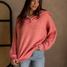 Marlo Coral Pink Knit Quarter Button-Up Sweater- front view