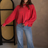 Bella Ribbed Long Sleeve Top- red- full body view