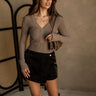 Nila Mocha Ribbed Long Sleeve Top- full body front view