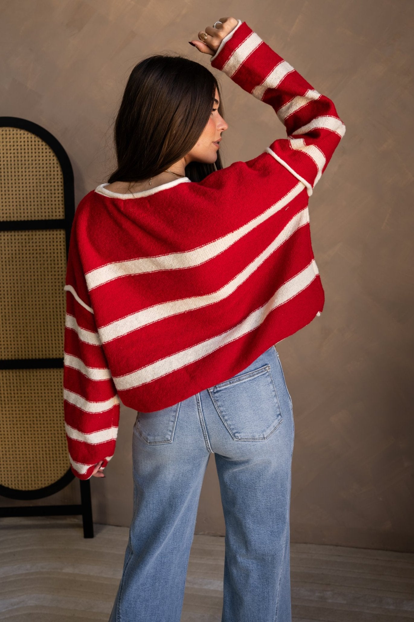 Annalie Red & Cream Stripe Sweater- back view