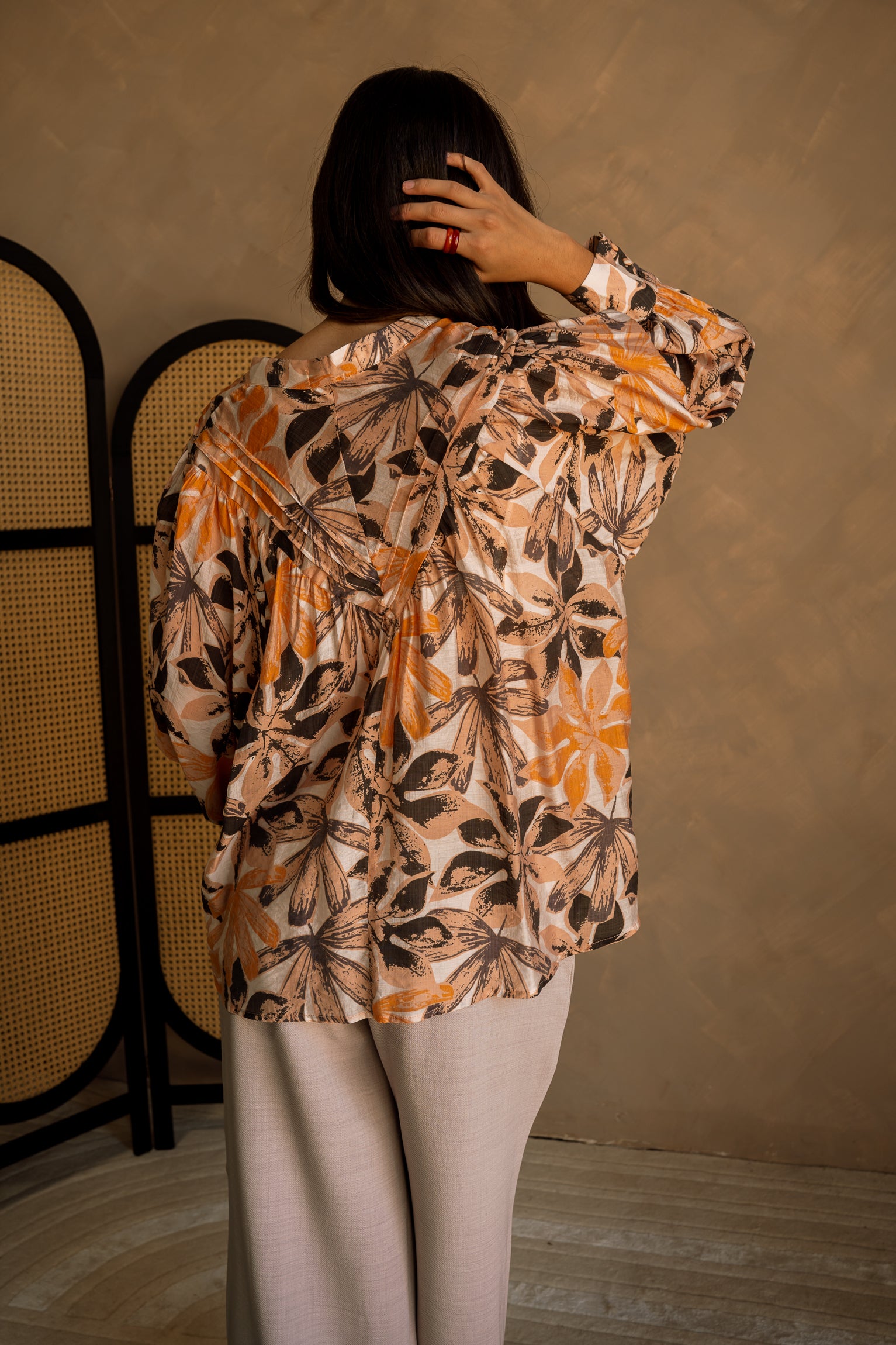 Maree Peach Multi Floral Long Sleeve Top- back view