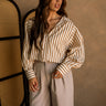 Rayn Taupe & Cream Stripe Button-Up Top- front view