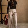 Iva Beige Linen Wide Leg Pants- full body view