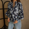 Ema Navy & White Floral Long Sleeve Top - frontal side view