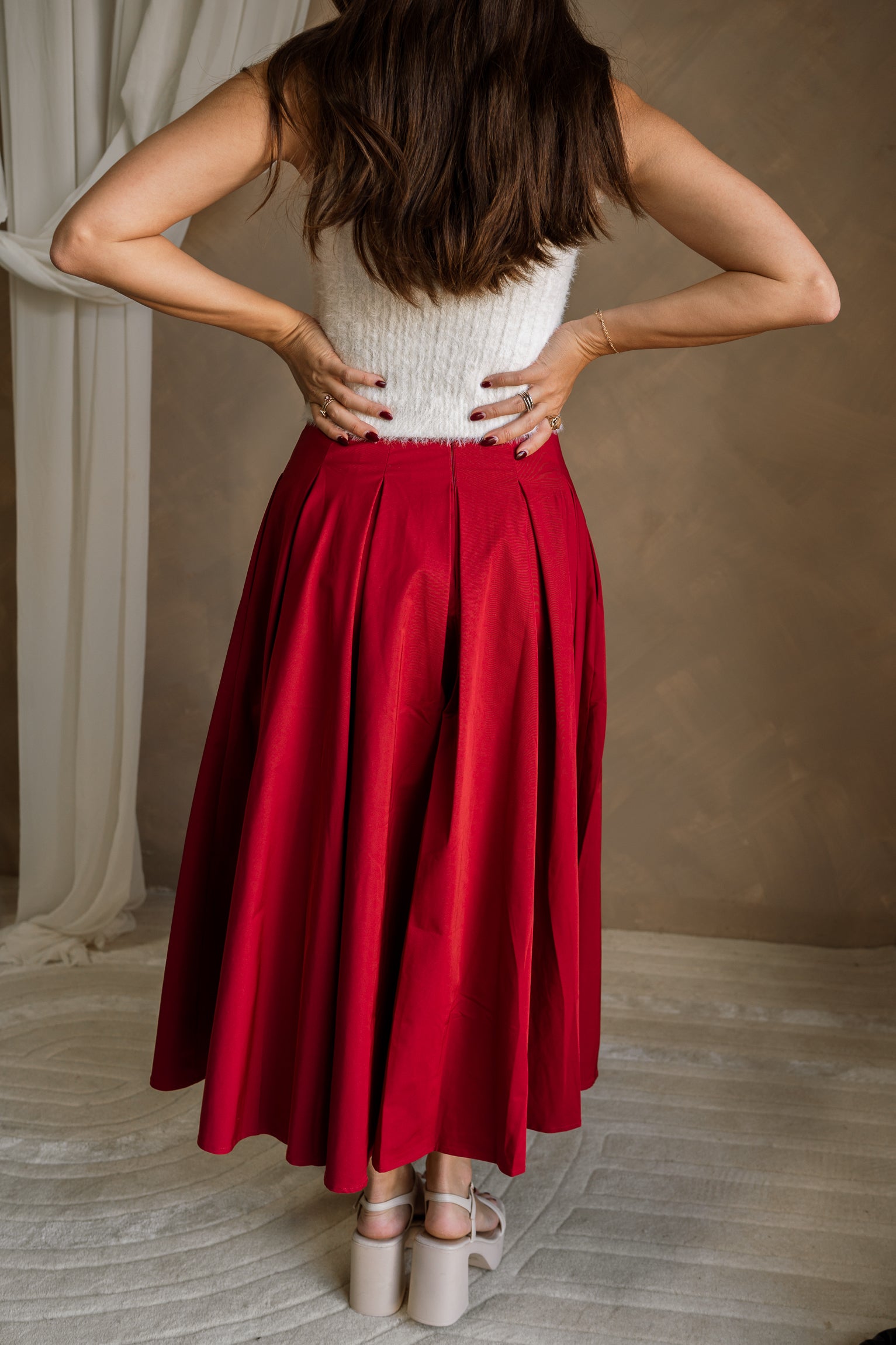 Aurora Crimson Red Midi Skirt- back view