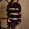 Abigail Black & Taupe Striped Hoodie Sweater -front view - untucked