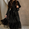 Melina Black Knit & Tulle Midi Dress - full body front view