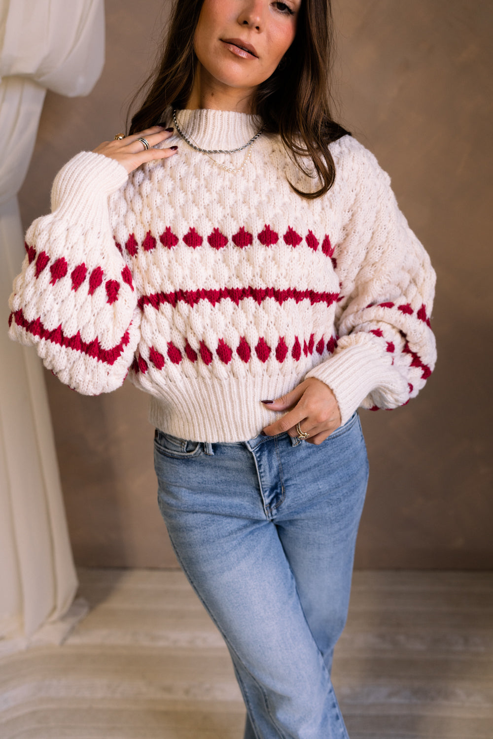 Lottie Cream & Red Stripe Sweater - front view