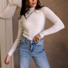 Dani Ribbed Mock Neck Long Sleeve Top - cream - front view