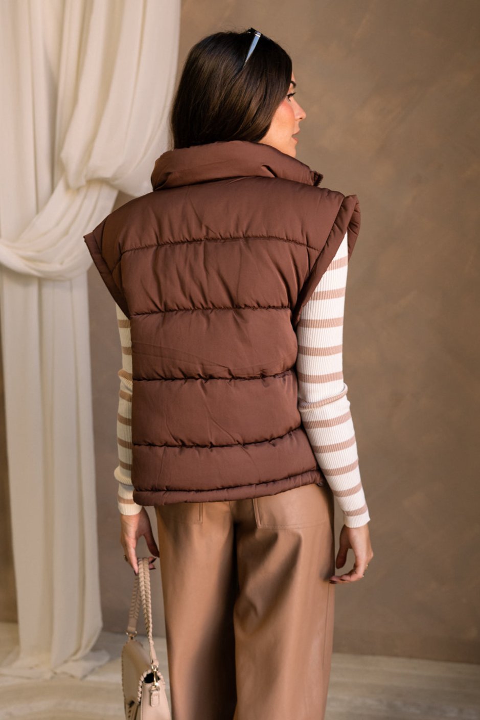 Savannah Brown Puffer Vest - back view