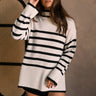 Nola Black & Cream Stripe High Neck Sweater- close up front view