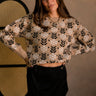 Thea Taupe Multi Floral Knit Sweater- top view