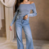 Sasha Ribbed Off-The-Shoulder Top - Blue - Full body front view